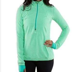Lululemon Fortnight Green/Teal Striped 3/4 zip pull over Size 8/M $98